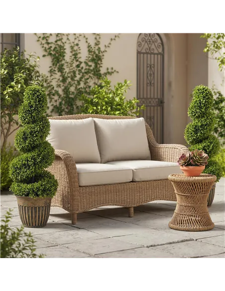 HOMCOM Set of 2 Artificial Plants, Topiary Spiral Boxwood Trees with Pot, for Home Indoor Outdoor Decor, 90cm