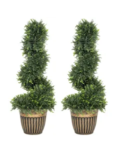 HOMCOM Set of 2 Artificial Plants, Topiary Spiral Boxwood Cypress Trees with Pot, for Home Indoor Outdoor Decor, 90cm