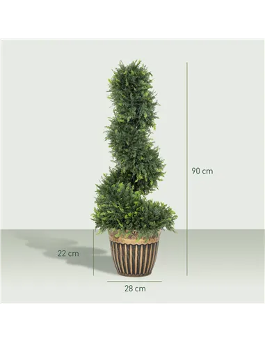 HOMCOM Set of 2 Artificial Plants, Topiary Spiral Boxwood Cypress Trees with Pot, for Home Indoor Outdoor Decor, 90cm