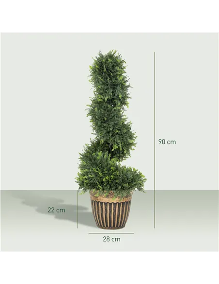 HOMCOM Set of 2 Artificial Plants, Topiary Spiral Boxwood Cypress Trees with Pot, for Home Indoor Outdoor Decor, 90cm