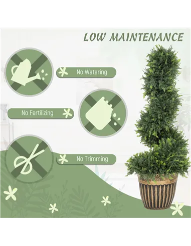 HOMCOM Set of 2 Artificial Plants, Topiary Spiral Boxwood Cypress Trees with Pot, for Home Indoor Outdoor Decor, 90cm