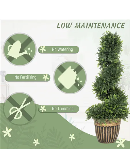 HOMCOM Set of 2 Artificial Plants, Topiary Spiral Boxwood Cypress Trees with Pot, for Home Indoor Outdoor Decor, 90cm