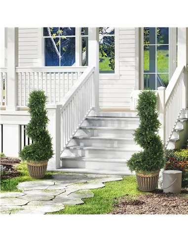 HOMCOM Set of 2 Artificial Plants, Topiary Spiral Boxwood Cypress Trees with Pot, for Home Indoor Outdoor Decor, 90cm