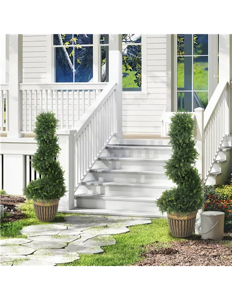 HOMCOM Set of 2 Artificial Plants, Topiary Spiral Boxwood Cypress Trees with Pot, for Home Indoor Outdoor Decor, 90cm