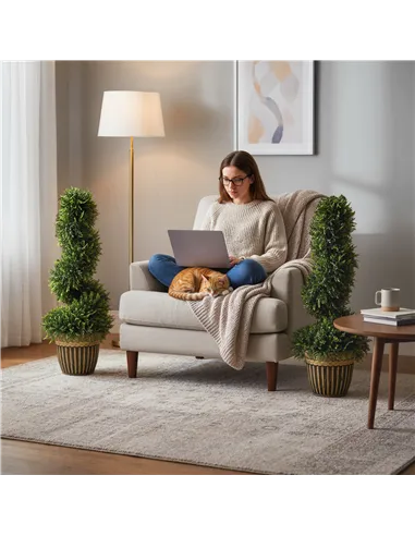 HOMCOM Set of 2 Artificial Plants, Topiary Spiral Boxwood Cypress Trees with Pot, for Home Indoor Outdoor Decor, 90cm