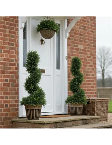 HOMCOM Set of 2 Artificial Plants, Topiary Spiral Boxwood Cypress Trees with Pot, for Home Indoor Outdoor Decor, 90cm