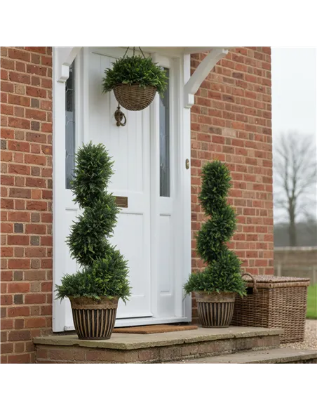 HOMCOM Set of 2 Artificial Plants, Topiary Spiral Boxwood Cypress Trees with Pot, for Home Indoor Outdoor Decor, 90cm