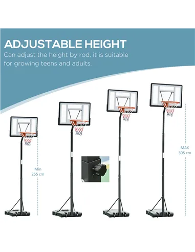 HOMCOM Portable 10ft Basketball Backboard Hoop Set Professional Outdoor Freestanding Basketball Stand with Wheels for Adults and