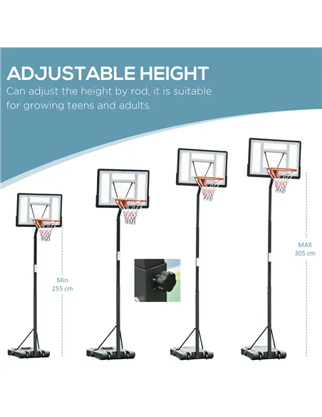 HOMCOM Portable 10ft Basketball Backboard Hoop Set Professional Outdoor Freestanding Basketball Stand with Wheels for Adults and