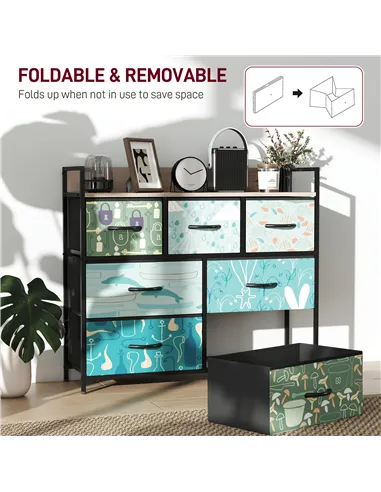 HOMCOM 7-Drawer Chest of Drawers - Blue