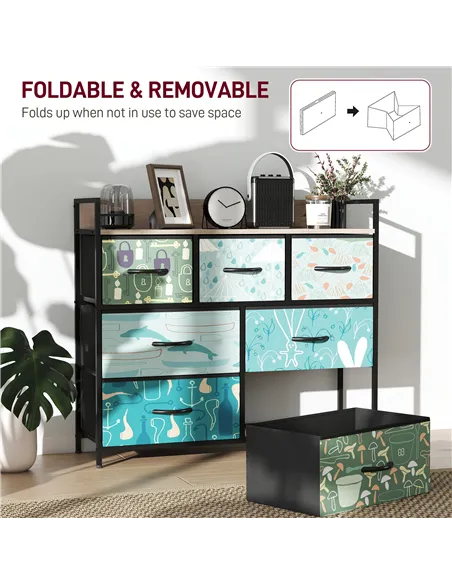 HOMCOM 7-Drawer Chest of Drawers - Blue