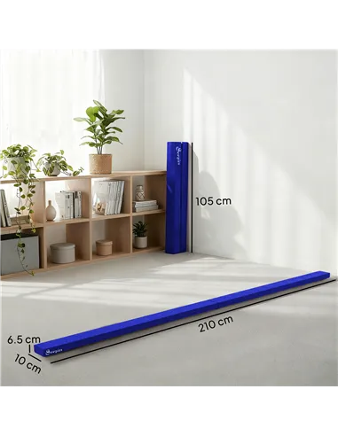 HOMCOM 2.1M 7FT Gymnastics Folding Balance Beam Home Gym Training Exercise Sports - Blue