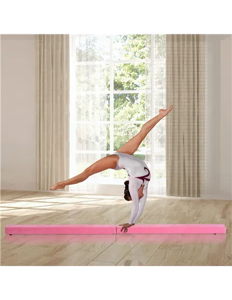 HOMCOM 2.1M 7FT Gymnastics Folding Balance Beam Home Gym Training Exercise Sports - Pink