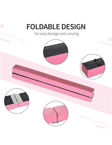 HOMCOM 2.1M 7FT Gymnastics Folding Balance Beam Home Gym Training Exercise Sports - Pink