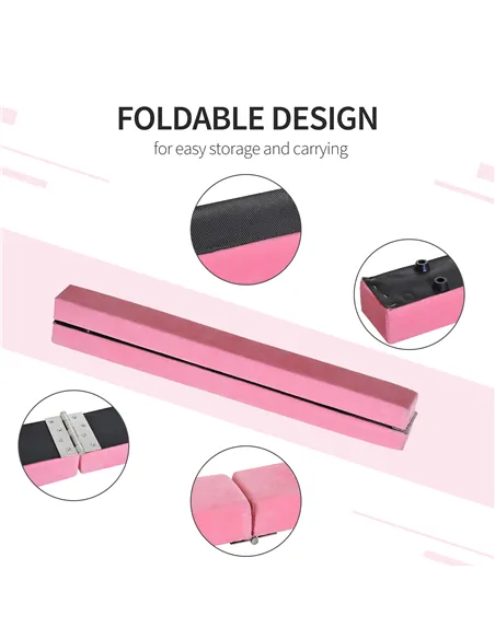 HOMCOM 2.1M 7FT Gymnastics Folding Balance Beam Home Gym Training Exercise Sports - Pink