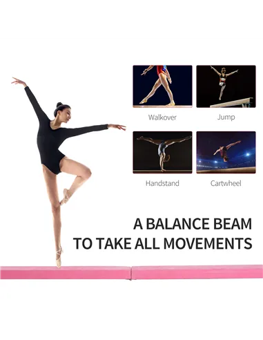 HOMCOM 2.1M 7FT Gymnastics Folding Balance Beam Home Gym Training Exercise Sports - Pink
