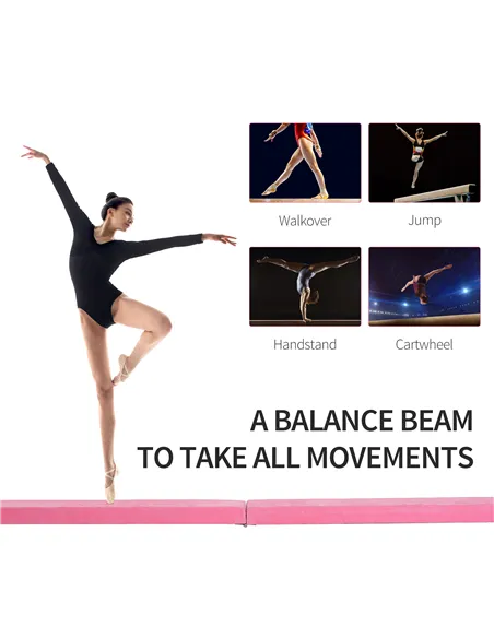 HOMCOM 2.1M 7FT Gymnastics Folding Balance Beam Home Gym Training Exercise Sports - Pink