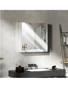 HOMCOM 60 x 15 cm Double Door Bathroom Mirror Cabinet - White 2