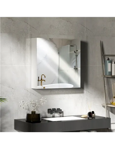 HOMCOM 60 x 15 cm Double Door Bathroom Mirror Cabinet - White
