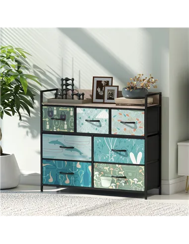 HOMCOM 7-Drawer Chest of Drawers - Blue