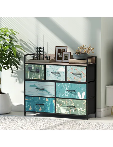 HOMCOM 7-Drawer Chest of Drawers - Blue