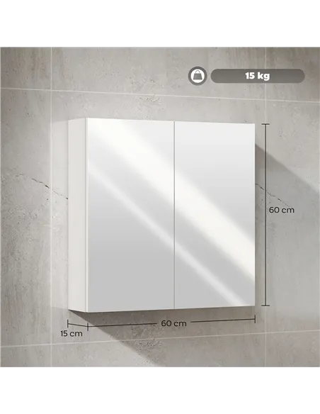 HOMCOM 60 x 15 cm Double Door Bathroom Mirror Cabinet - White