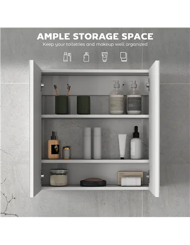 HOMCOM 60 x 15 cm Double Door Bathroom Mirror Cabinet - White