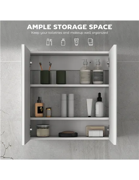 HOMCOM 60 x 15 cm Double Door Bathroom Mirror Cabinet - White