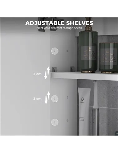 HOMCOM 60 x 15 cm Double Door Bathroom Mirror Cabinet - White