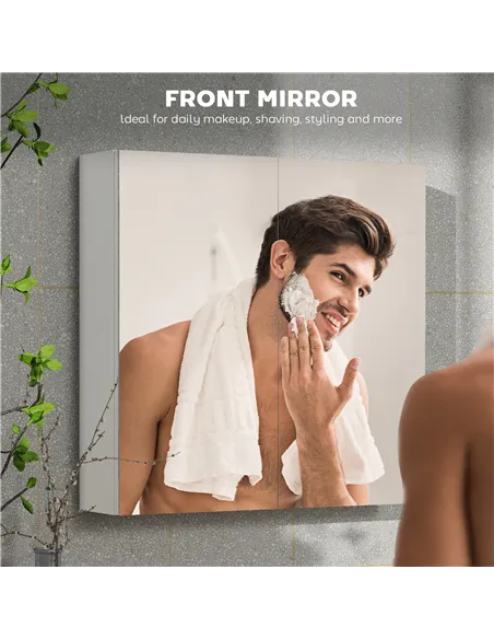 HOMCOM 60 x 15 cm Double Door Bathroom Mirror Cabinet - White