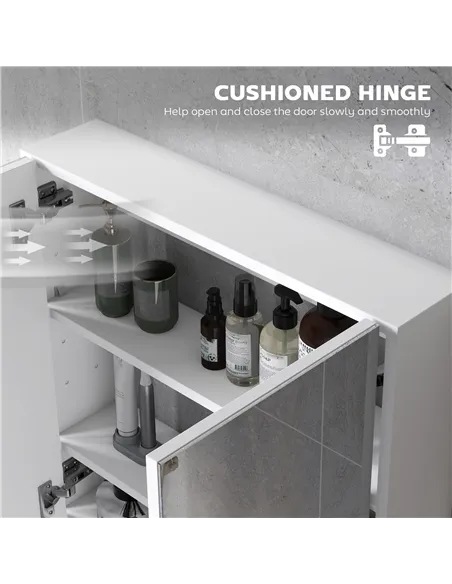 HOMCOM 60 x 15 cm Double Door Bathroom Mirror Cabinet - White