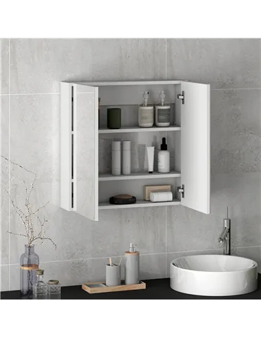 HOMCOM 60 x 15 cm Double Door Bathroom Mirror Cabinet - White