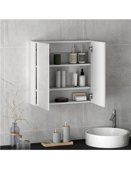 HOMCOM 60 x 15 cm Double Door Bathroom Mirror Cabinet - White