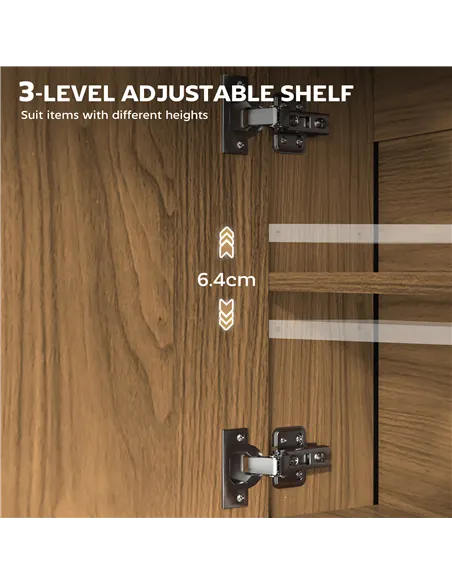 HOMCOM Bathroom Mirror Cabinet with Soft-Close Doors and Adjustable Shelf - Natural Wood Finish