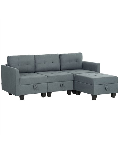 HOMCOM 'L' Shape Modular Sofa, with Storage - Dark Grey