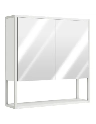 HOMCOM Bathroom Mirror Cabinet with Soft-Close Doors and Adjustable Shelf - White