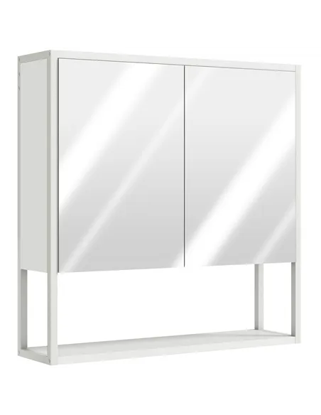 HOMCOM Bathroom Mirror Cabinet with Soft-Close Doors and Adjustable Shelf - White