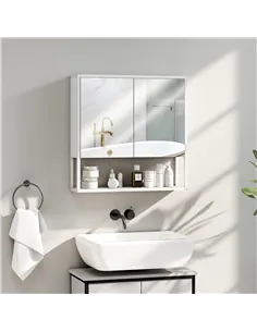 HOMCOM Bathroom Mirror Cabinet with Soft-Close Doors and Adjustable Shelf - White 2