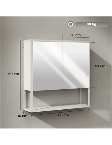 HOMCOM Bathroom Mirror Cabinet with Soft-Close Doors and Adjustable Shelf - White