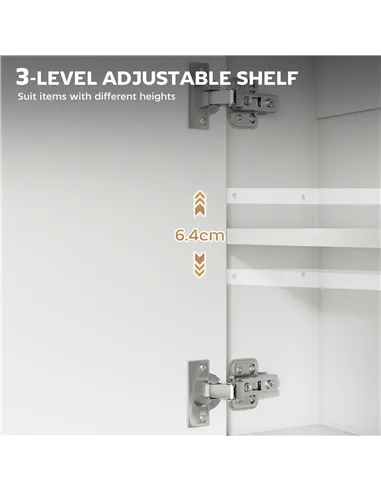 HOMCOM Bathroom Mirror Cabinet with Soft-Close Doors and Adjustable Shelf - White