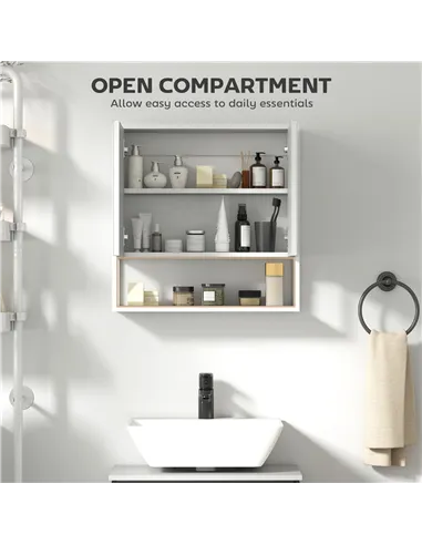 HOMCOM Bathroom Mirror Cabinet with Soft-Close Doors and Adjustable Shelf - White