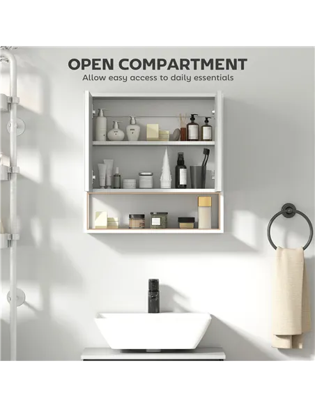 HOMCOM Bathroom Mirror Cabinet with Soft-Close Doors and Adjustable Shelf - White