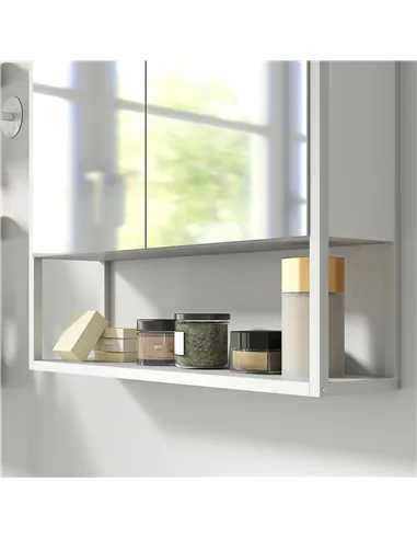 HOMCOM Bathroom Mirror Cabinet with Soft-Close Doors and Adjustable Shelf - White