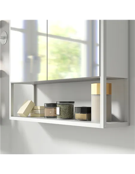 HOMCOM Bathroom Mirror Cabinet with Soft-Close Doors and Adjustable Shelf - White