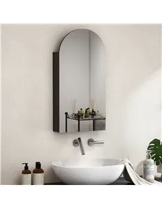 HOMCOM Arched Bathroom Mirror Cabinet with Adjustable Glass Shelves - Black 2