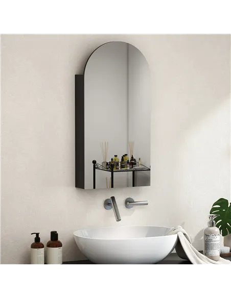 HOMCOM Arched Bathroom Mirror Cabinet with Adjustable Glass Shelves - Black