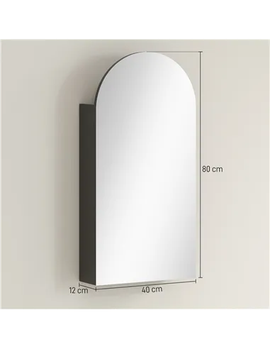 HOMCOM Arched Bathroom Mirror Cabinet with Adjustable Glass Shelves - Black