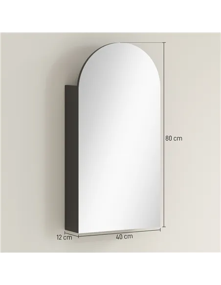 HOMCOM Arched Bathroom Mirror Cabinet with Adjustable Glass Shelves - Black