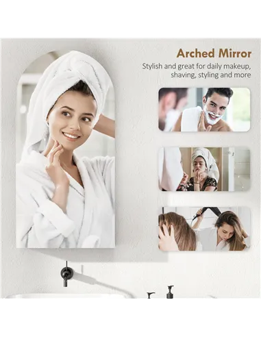 HOMCOM Arched Bathroom Mirror Cabinet with Adjustable Glass Shelves - Black