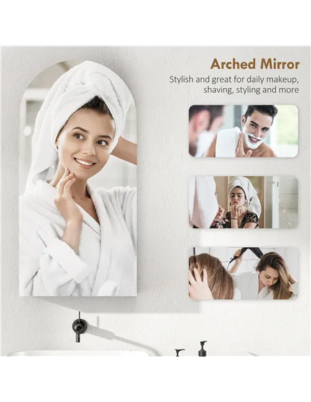 HOMCOM Arched Bathroom Mirror Cabinet with Adjustable Glass Shelves - Black